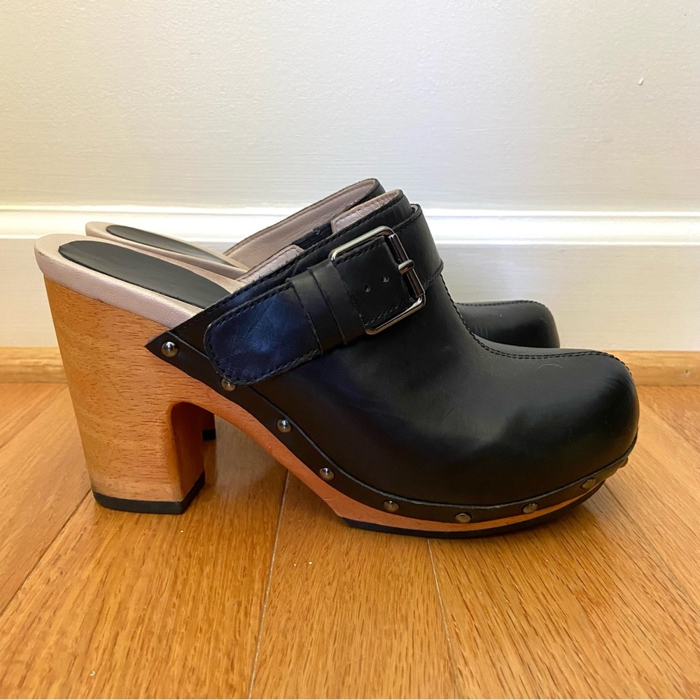 Jambu Serafina Handcrafted Platform Black Leather Clogs Mules Size 8 Chic Casual